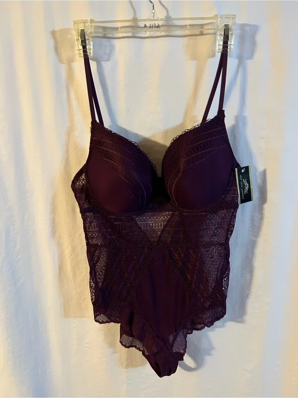 Plum Lace Bodysuit with Supportive Cups - size 1X